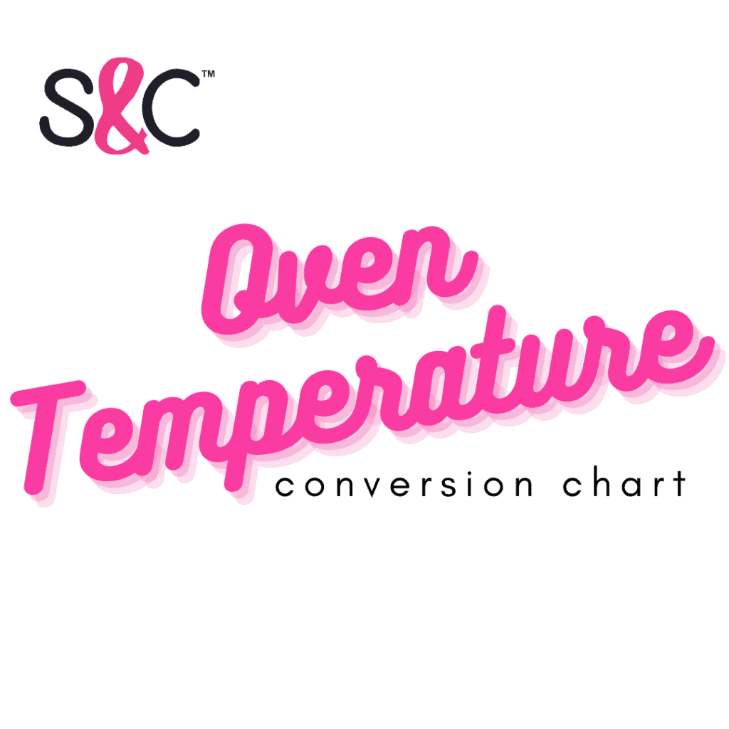 Oven temperature conversion chart showing Celsius, Fahrenheit and Gas Mark