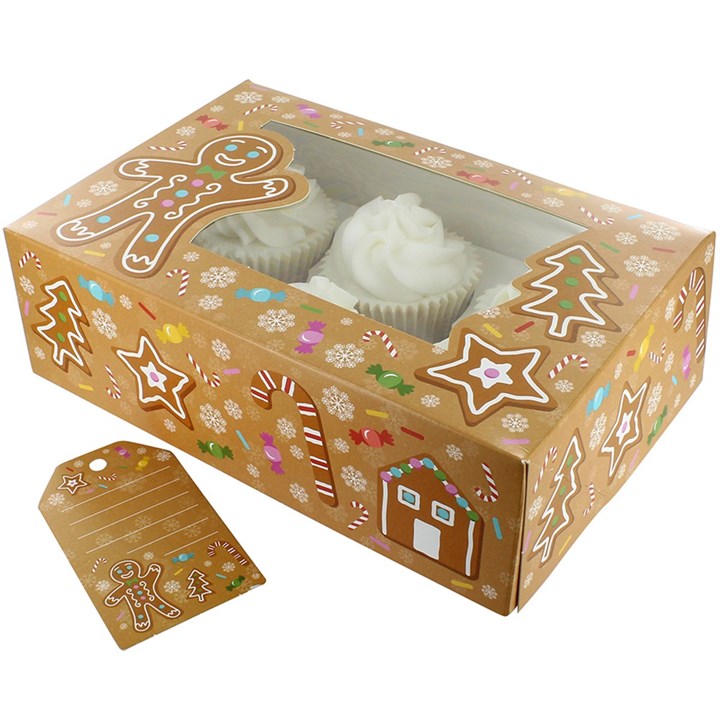 Cupcake Boxes - Culpitt Gingerbread Cupcake Box and Gift Tag - Holds 6/12