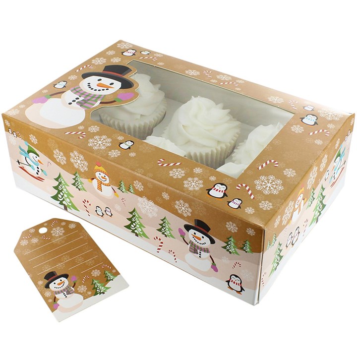 Cupcake Boxes - Culpitt Snowman Cupcake Box and Gift Tag - Holds 6/12