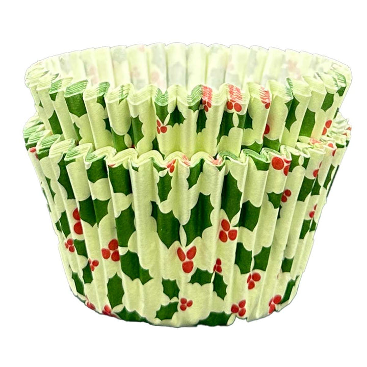 Cupcake Cases - Patterned - Holly on a Green Background