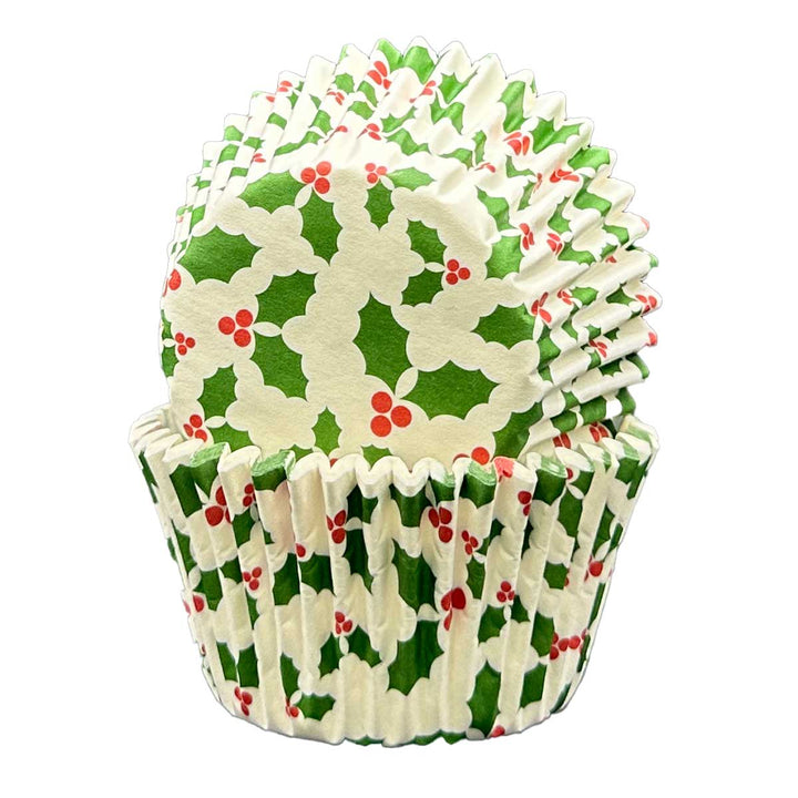 Cupcake Cases - Patterned - Holly on a White Background