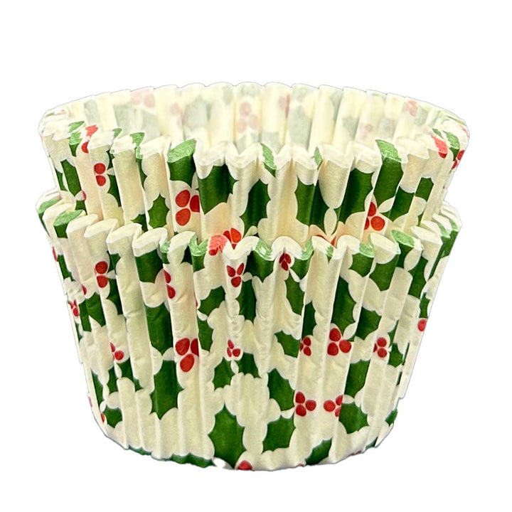 Cupcake Cases - Patterned - Holly on a White Background
