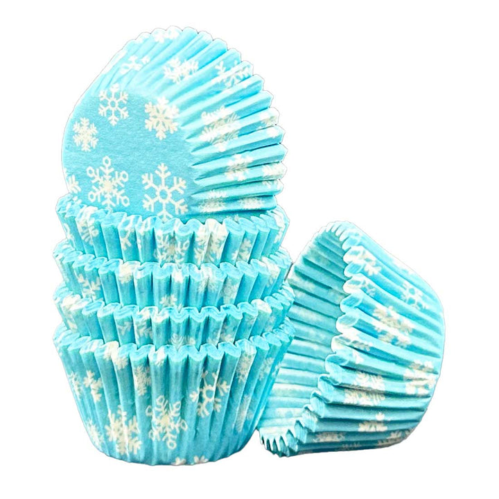 Mini Muffin Cases - Patterned - Ice Blue Snowflakes