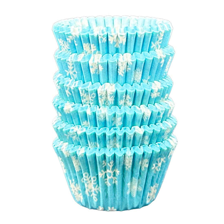 Mini Muffin Cases - Patterned - Ice Blue Snowflakes