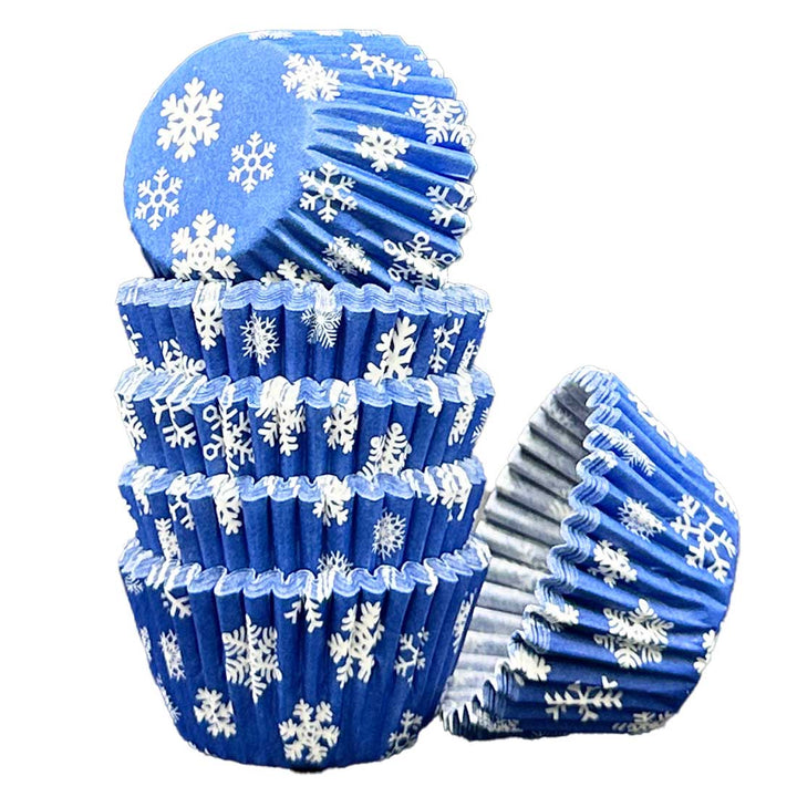 Mini Muffin Cases - Patterned - Midnight Blue Snowflakes