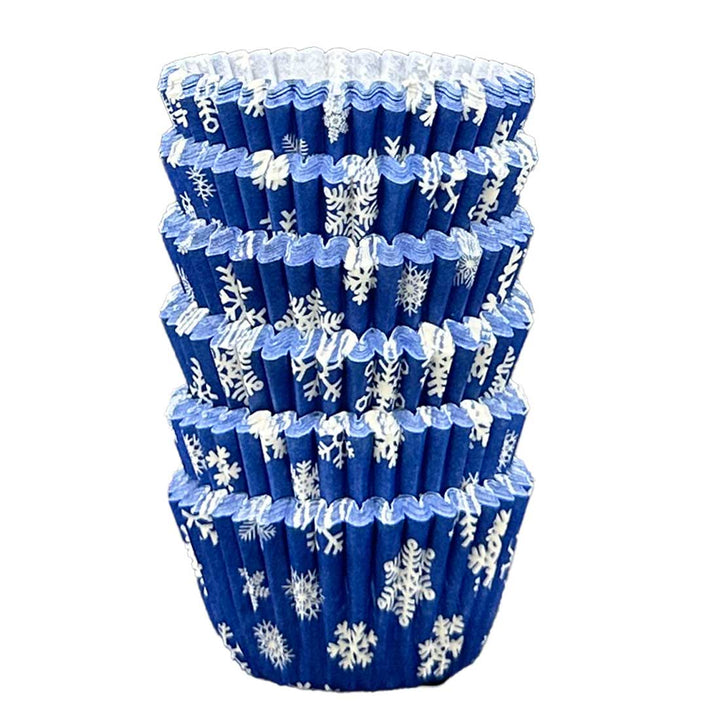 Mini Muffin Cases - Patterned - Midnight Blue Snowflakes