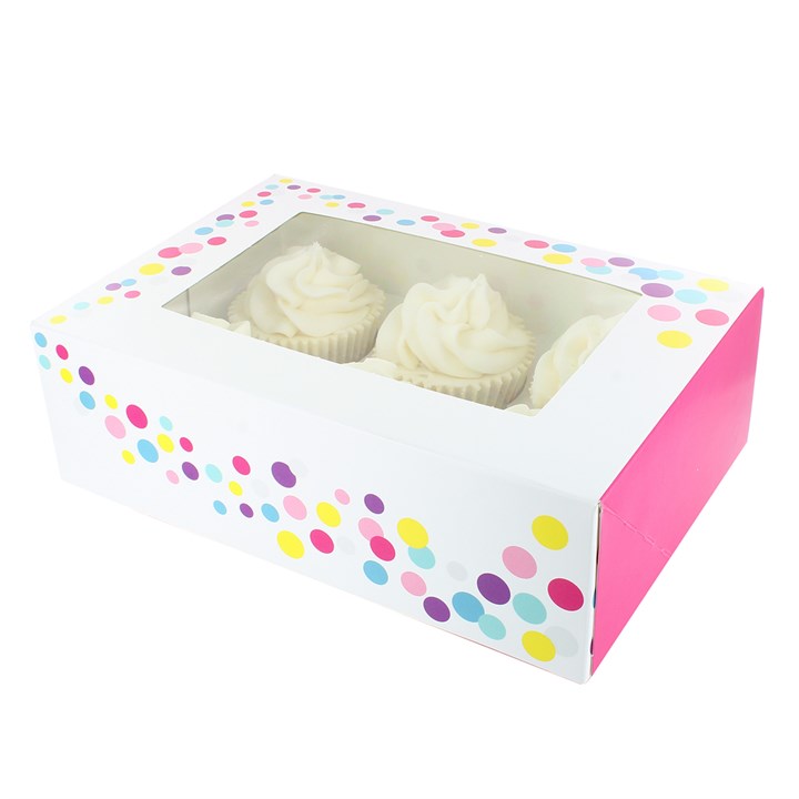 Cupcake Box - Pink Confetti - 6 Cupcakes or 12 Mini Cupcakes