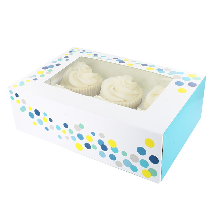 Cupcake Box - Blue Confetti - 6 Cupcakes or 12 Mini Cupcakes