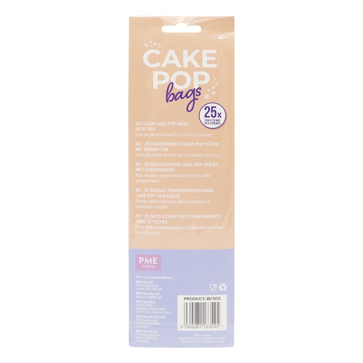 Cake Pop Bags with Silver Ties Pk/25 (254 x 76mm / 10 x 3”)