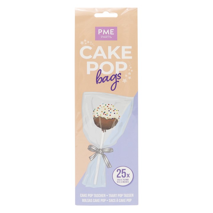 Cake Pop Bags with Silver Ties Pk/25 (254 x 76mm / 10 x 3”)