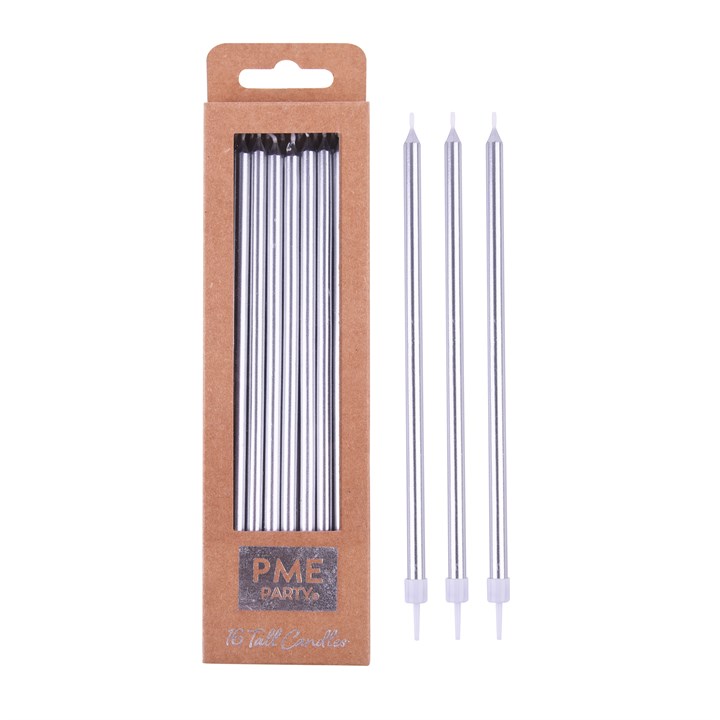 Decorative Candles - Extra Tall - Silver - Pack of 16