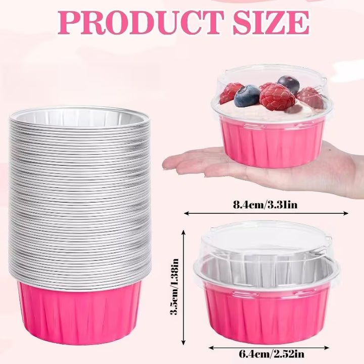 Bakeware - Aluminium Foil - Mini Cake Tins With Flat Lids - Dark Pink x 6