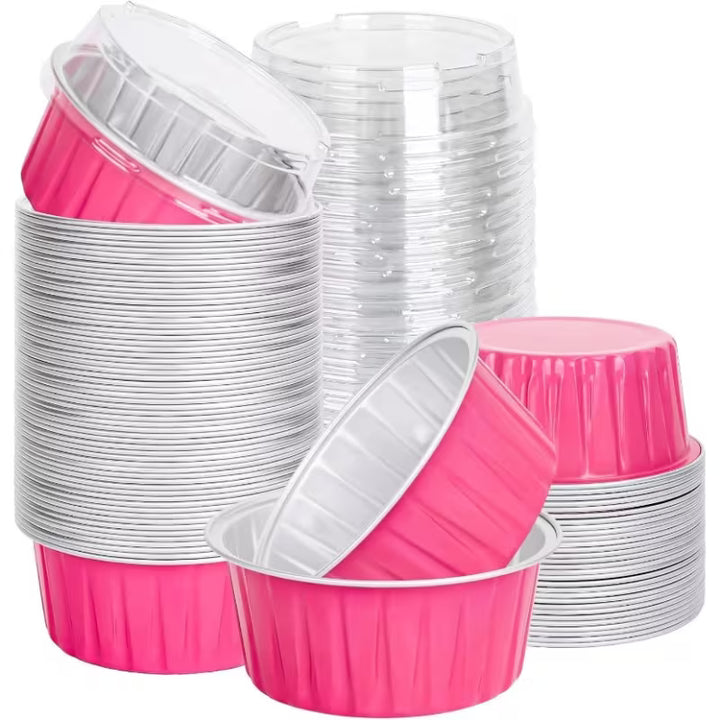 Bakeware - Aluminium Foil - Mini Cake Tins With Flat Lids - Dark Pink x 6