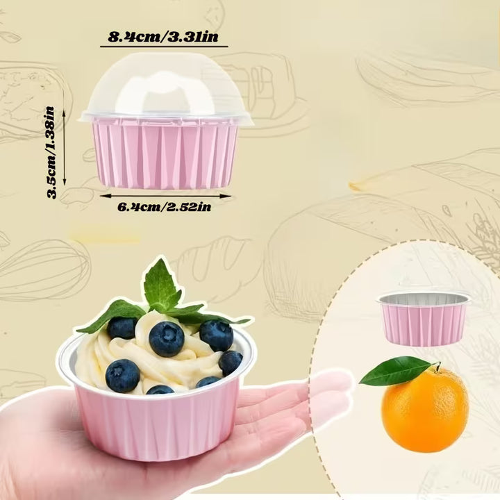 Bakeware - Aluminium Foil - Mini Cake Tins With Dome Lids - Pink x 6