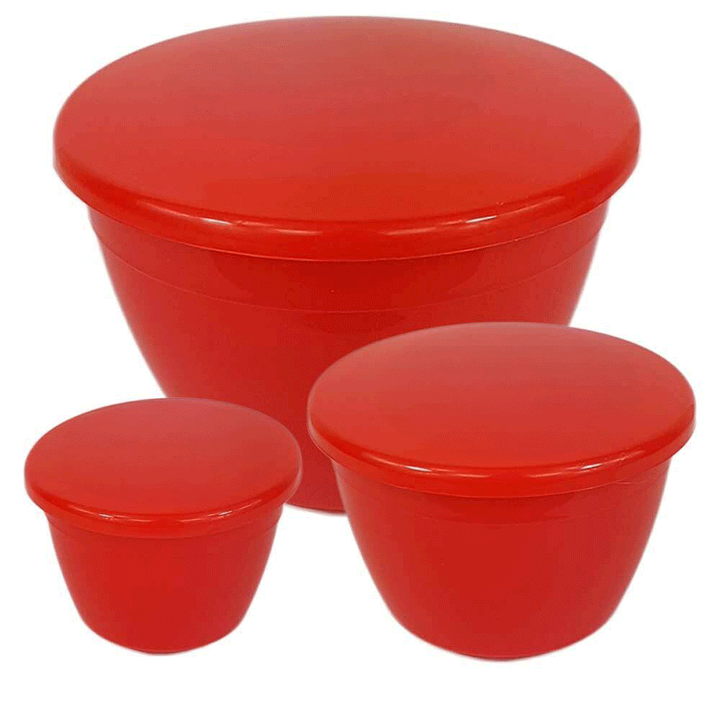 Bakeware - Red Pudding Basins with Lids x 4