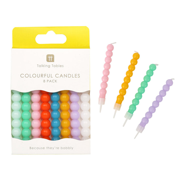 Decorative Candles - Colourful Bobble Birthday Candles - 8 Pack
