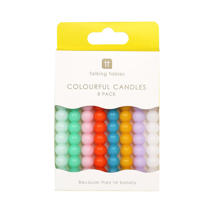 Decorative Candles - Colourful Bobble Birthday Candles - 8 Pack