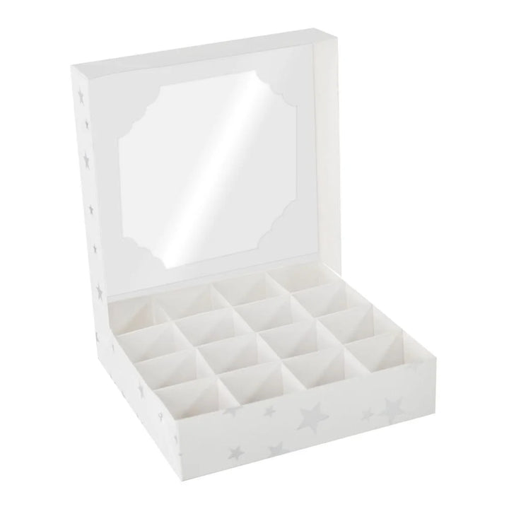 Presentation Boxes – 16 Cavity Treat Box – Silver Stars – One Box and Inserts
