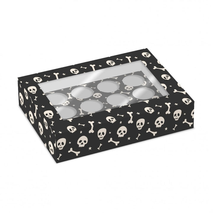 Cupcake Boxes - Halloween Skeleton Satin Cupcake Boxes - Holds 12 - Pack of 2
