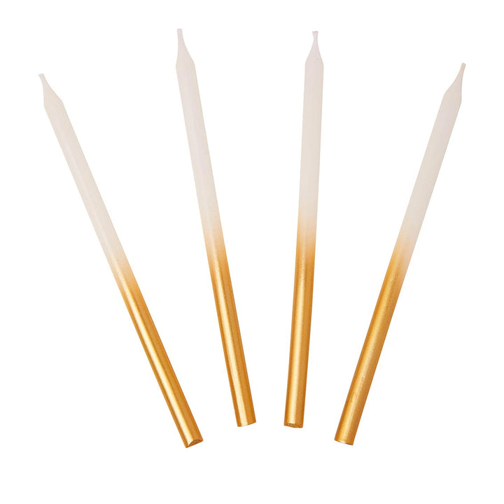 Decorative Candles - White & Gold Ombre Birthday Candles, 10cm - 16 Pack
