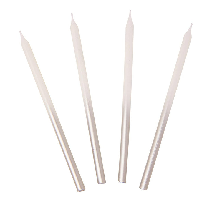 Decorative Candles - White & Silver Ombre Birthday Candles, 10cm - 16 Pack