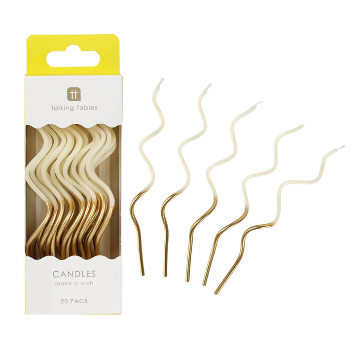 Decorative Candles - Gold & White Twist Birthday Candles - 20 Pack