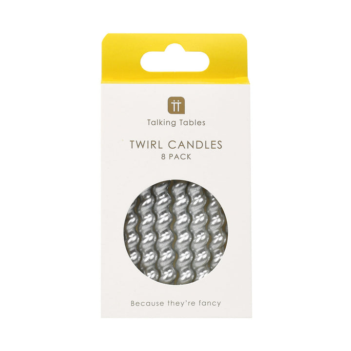 Decorative Candles - Silver Twirl Birthday Candles - 8 Pack