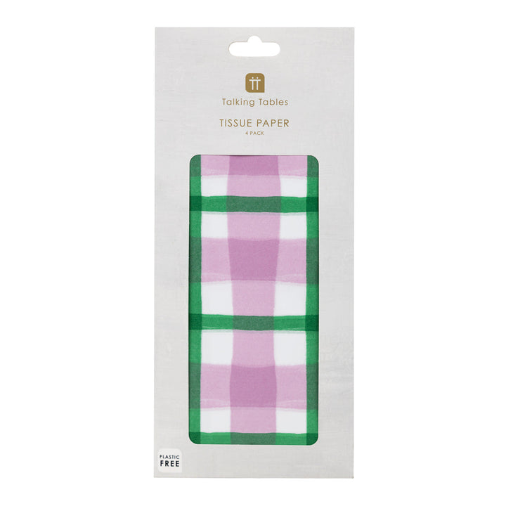 Presentation Paper - Mellow Green and Pink Gingham Tissue Paper - 4 Pack