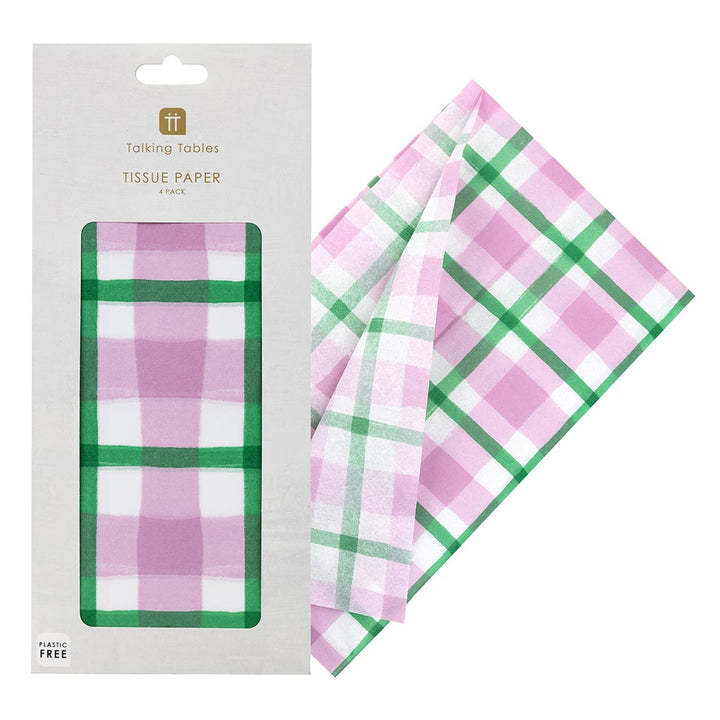 Presentation Paper - Mellow Green and Pink Gingham Tissue Paper - 4 Pack
