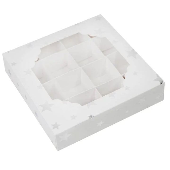 Presentation Boxes – 16 Cavity Treat Box – Silver Stars – One Box and Inserts