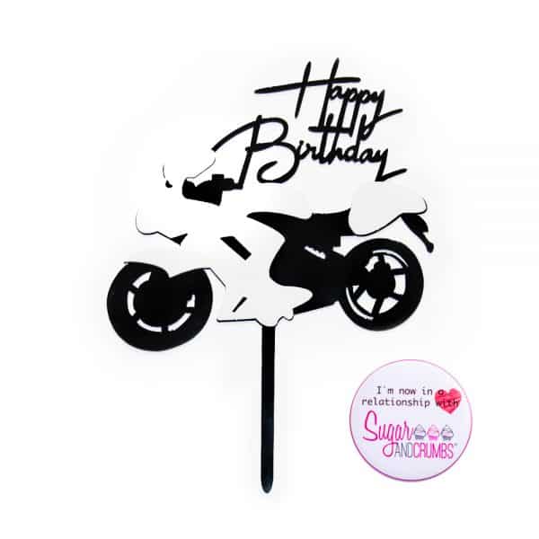 S&C Cake Topper White Motorbike - Happy Birthday