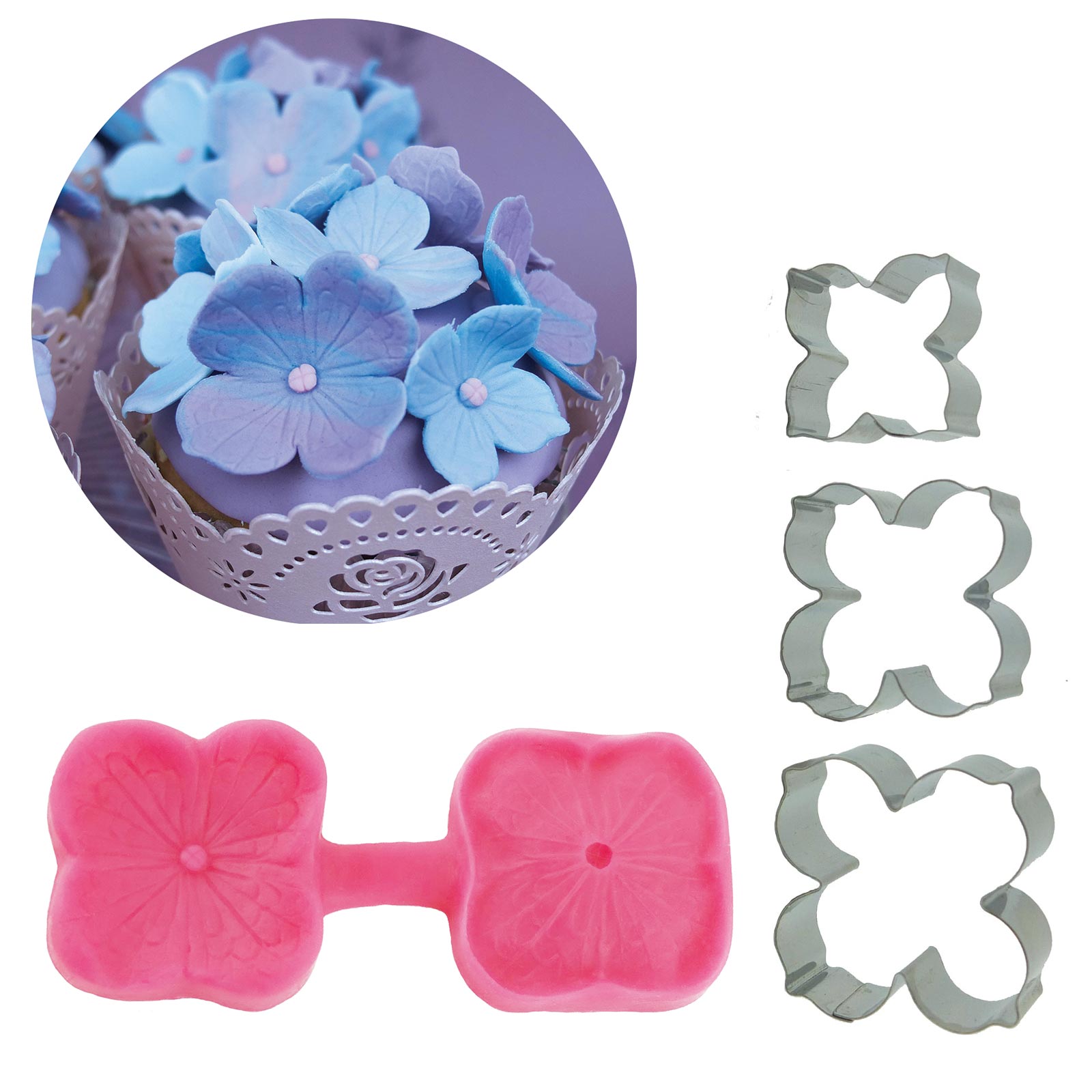 Blossom Sugar Art Multi Set Incluso Stampo in Silicone e formine Rosa Set di 7 