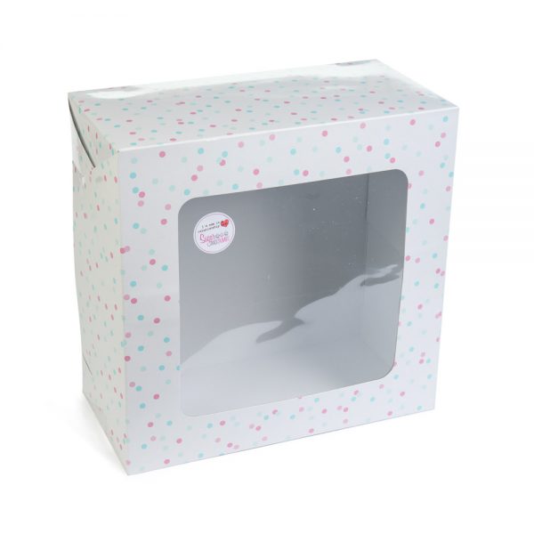 Cake Box Square With Window PINK & BLUE MULTI SPOT 10 Inch