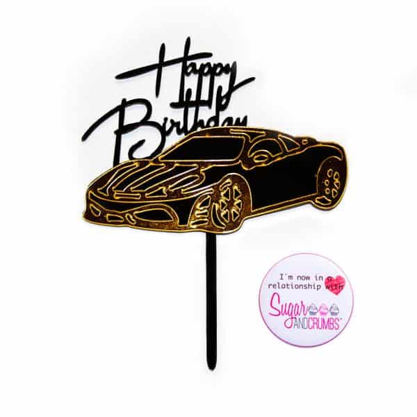 S&C Cake Topper Gold Sports Car - Happy Birthday