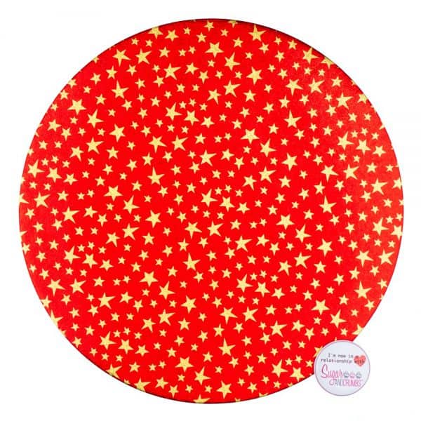 10 Inch - Christmas Cake Card - Round - Red and Gold Stars Pack of 5
