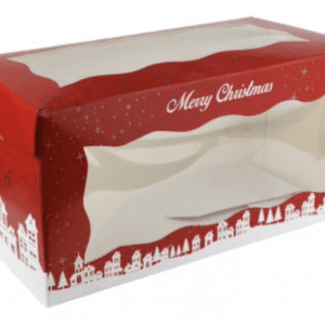 Christmas Red Log Box with DOUBLE Window 08 x 04 x 04 Inch