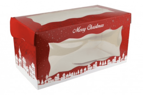 Christmas Red Log Box with DOUBLE Window 08 x 04 x 04 Inch