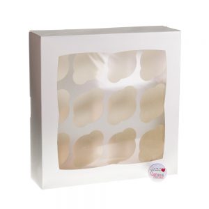 Cupcake Window Box Luxury WHITE Square Style Fits 12