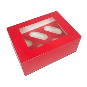 Deep Red Luxury Cupcake Box - Holds 6 - 4 inch deep.a