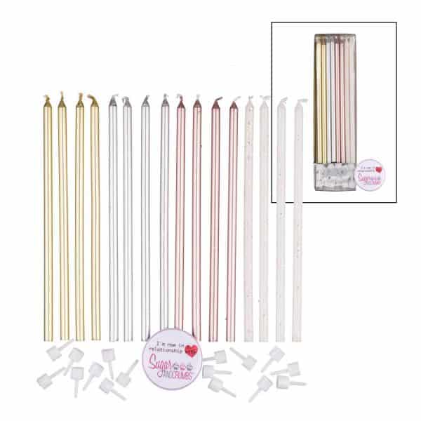 Extra Tall Candles ASSORTED White Holders 14cm Pack of 16