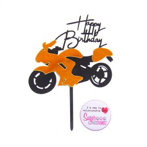 S&C Cake Topper Gold Motorbike - Happy Birthday