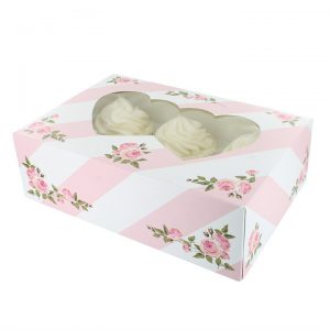 Pink Roses & Heart Cupcake Window Box Fits 6/12