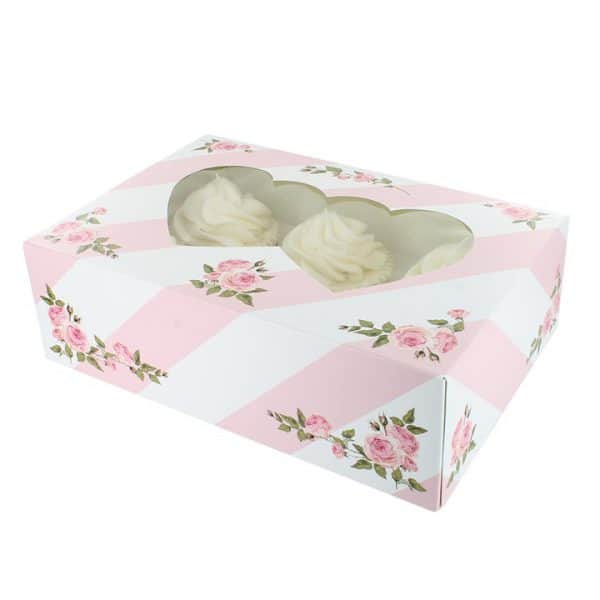 Pink Roses & Heart Cupcake Window Box Fits 6/12