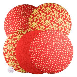 Red Selection Christmas Cake Card - Round 10 inch - Pack of 5