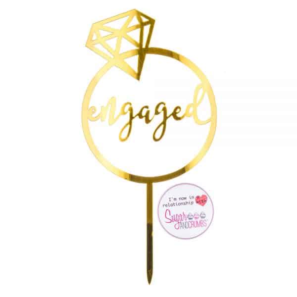 S&C Cake Topper Gold Engaged
