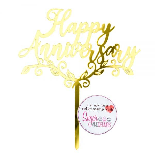 S&C Cake Topper Happy Anniversary - Gold - Style 2