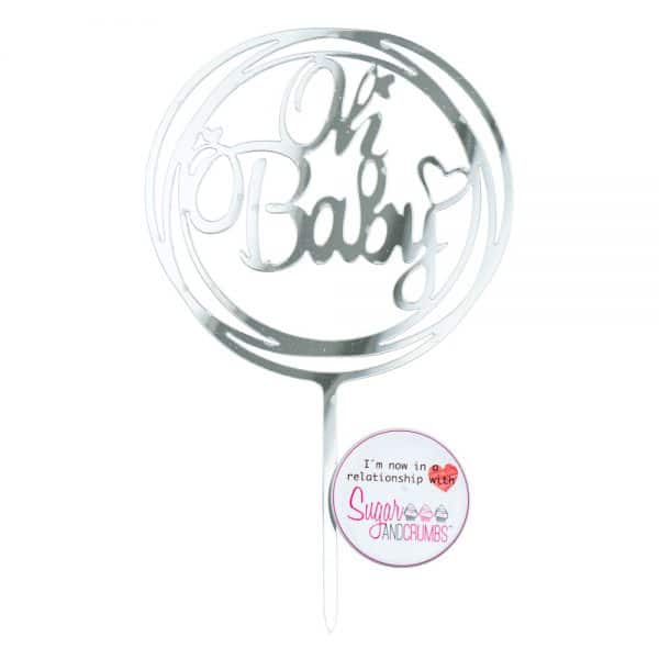 S&C Cake Topper Oh Baby - Silver - Circle