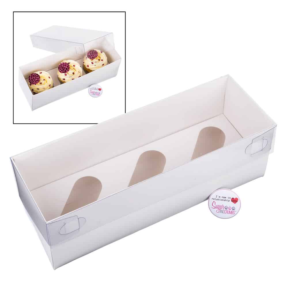 S&C Luxury White Cake Box with Clear Lid Holds 3 - Pack of 2.a