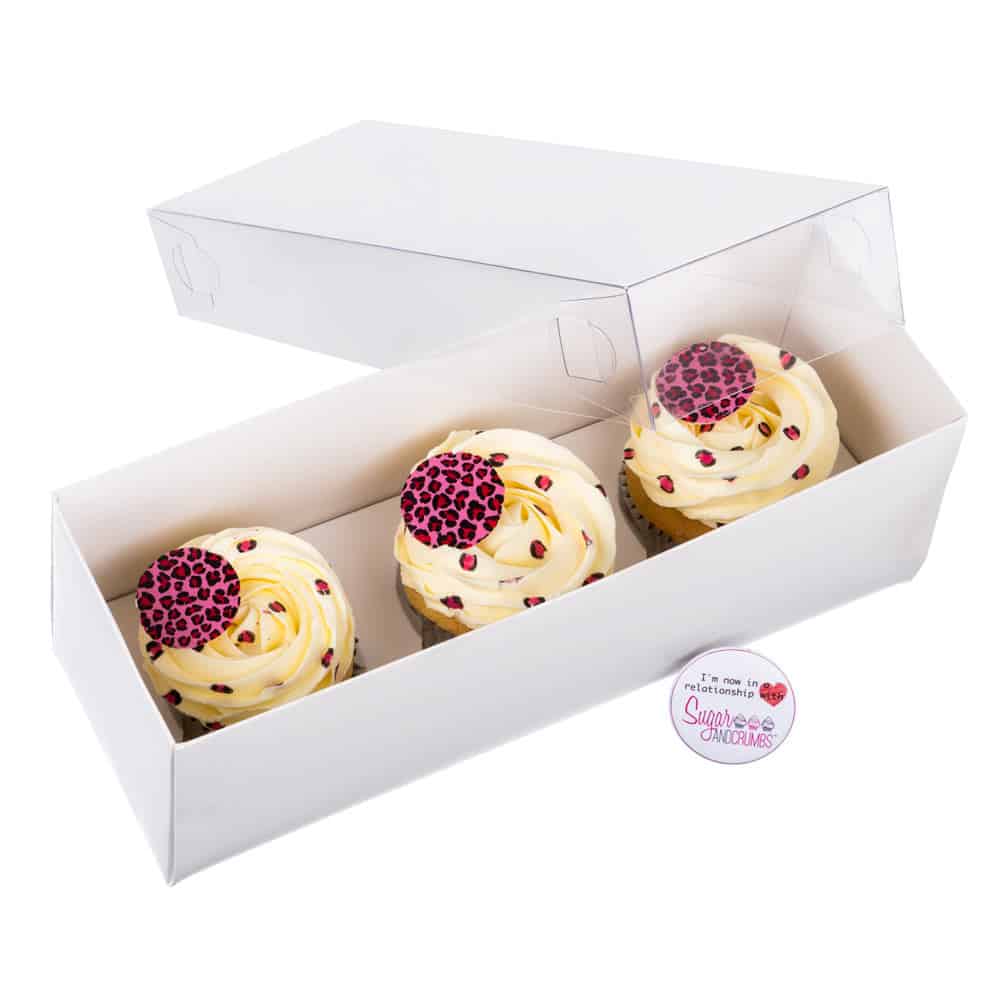 S&C Luxury White Cake Box with Clear Lid Holds 3 - Pack of 2.b