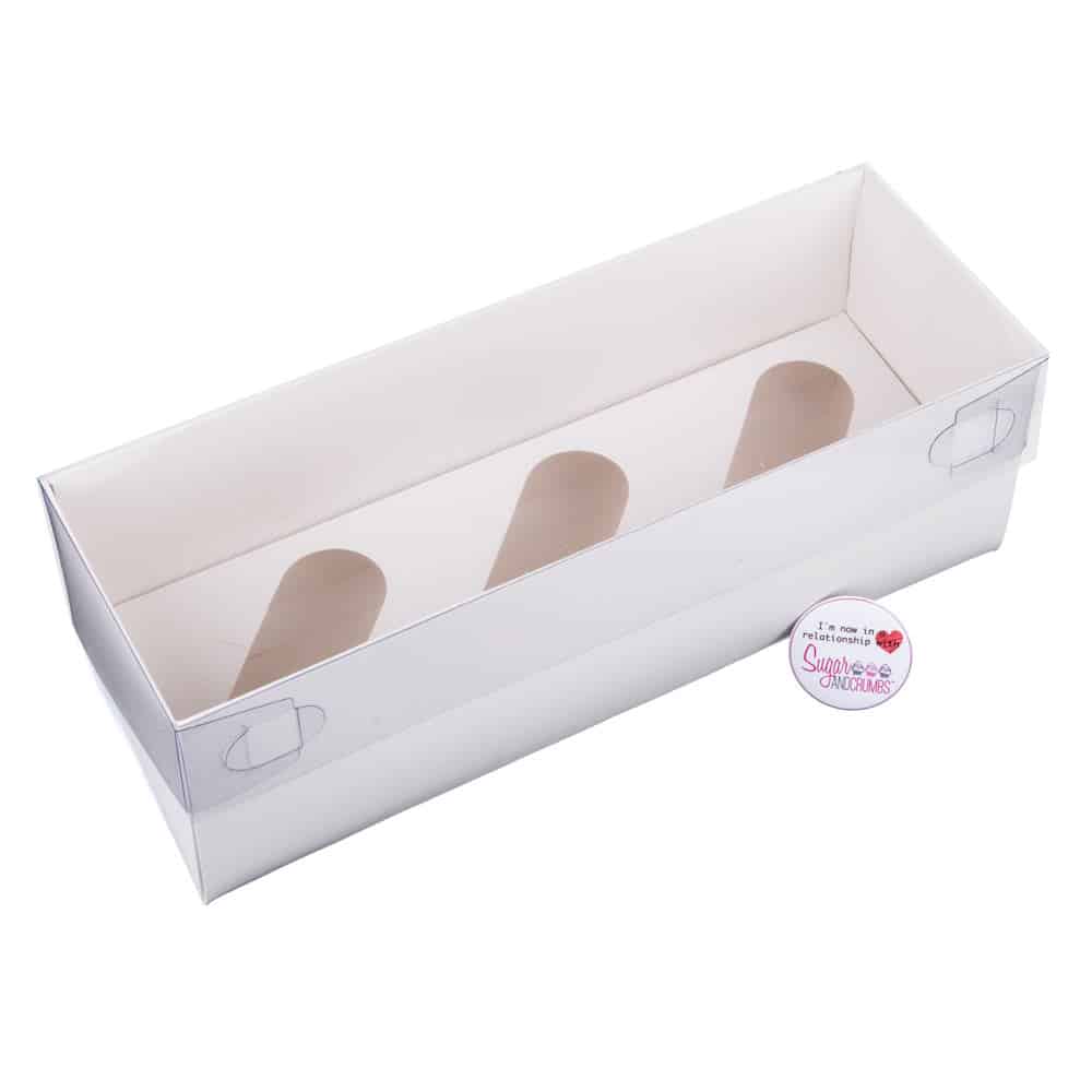 S&C Luxury White Cake Box with Clear Lid Holds 3 - Pack of 2
